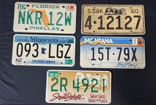 Vintage & Modern Multi State License Plate Lot Expired 5 SD FL MT MN 1960 SD picture