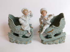 Antique German Bisque Figurine Children on Sled picture