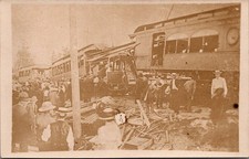 Vintage KRUXO RPPC Train Trolley Wreck Disaster Accident Onlookers Postcard picture
