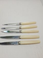 Vintage Regent Sheffield England Steak Knife Stainless, White Handle, Lot Of 5 picture