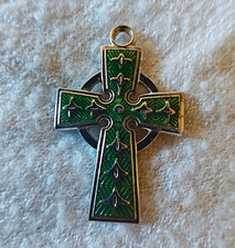 Sterling Silver Celtic Cross Pendant Charm Christianity with Green Enamel picture