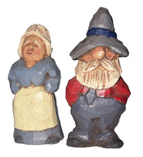 Hand Carved Farmer Old Couple Folk Art Wooden Figures Signed '94 Primitive READ picture