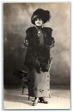 1912 Woman Studio Portrait Parsons Kansas KS RPPC Photo Fur Coat Hat Postcard picture