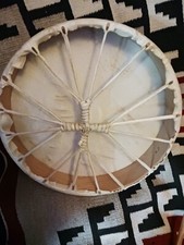**AWESOME VINTAGE 17 INCH NATIVE AMERICAN RAWHIDE  DRUM GREAT SOUND  ** picture