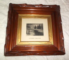 Victorian Eastlake Carved Wooden Frame w/ Gold Liner for Small Painting/ Picture picture