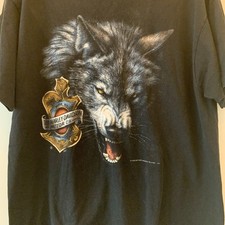 Vtg 3D Emblem Harley Davidson Black T Shirt Wolf Made By Milwaukee Wis. LG 1992 picture