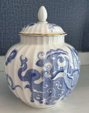 Royal Worcester Blue Dragon Ginger Jar Lidded Urn Bone China England Gold Trim picture