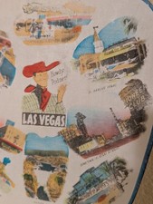 Vintage Las Vegas Souvenir Paddle Hand Fan w/Wooden Handle Made In Japan Kitsch picture
