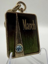 Vintage Lucky Birthstone Keychain March Aquamarine Enamel Gold Tone 1970s 3