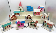 12 Vintage Putz Paper Cardboard Village Houses Church Made in Japan 1950s picture