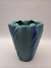 Van Briggle Ming Blue Crimped Vase 5” Colo Springs Vintage picture
