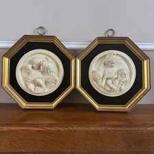 VTG Pair Octagon Frame Bas-Relief Wall Plaques Replica The Cherub Like Calmady C picture