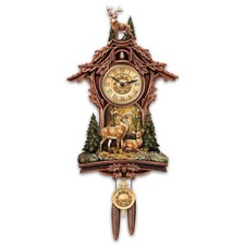 The Bradford Exchange Whitetail Deer Gathering Nature Wall Cuckoo Clock picture