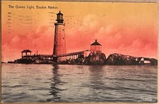 Boston Harbor Graves Light Sunset Massachusetts Vintage Postcard 1909 picture