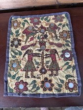 Vintage Handmade Indian Shisha Mirror Work Embroidered Textile Art picture
