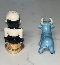 Vintage Paul Bunyan & Babe Blue Ox Ceramic Salt Pepper Shakers Folk Art Set picture