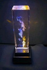 Laser Etched Crystal 3D Butterfly Glass Obelisk LED Light Up stand Base picture