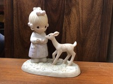 Vintage Precious Moments - to My Deer Friend with Box Girl With Fawn -Porcelain picture