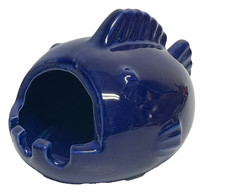 Vtg Cobalt Blue Glaze Ceramic Open Mouth Fish Ashtray Matchbook Holder Cavanaghs picture