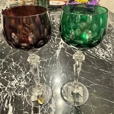 Vintage Dresden Crystal 24% Lead Cut-to-Clear Hock Wine Glasses picture