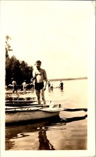 1935 Silver Gelatin Print - Young Man in Rowboat at Swimming Hole Vintage picture