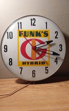 VINTAGE ''FUNK'S G HYBRIDS'' SEED CORN ADVERTISING CLOCK (12 INCHES) picture