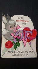 VINTAGE GREETING CARD MOTHER'S DAY POP-UP Darling BABY BUNNY Hearts L-O-V-E picture