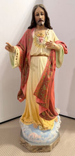 ~VINTAGE SPANISH OLOT SACRED HEART OF JESUS W/ GLASS EYES STATUE 12 1/4