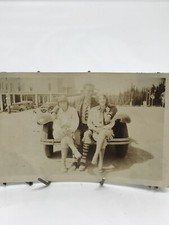 2 Vtg 1920βs BLACK & WHITE PHOTO Women And Man Posing On Vintage Car Scene picture
