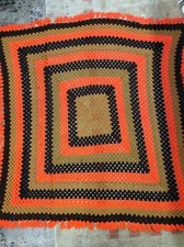 Vintage 1970s Handmade Afghan Throw Blanket Retro Period Piece 63x63” Orange picture