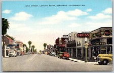 Oceanside California 1940s Postcard Main Street Looking South Drug Liquor Store picture