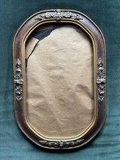 Antique Oval Wood Frame With Convex Glass ~ Ornate Floral Detail picture