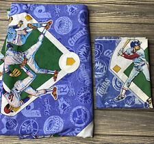 Vintage MLB 1991 Twin Bed Sheet Pillowcase Blue Baseball Diamond Players  picture