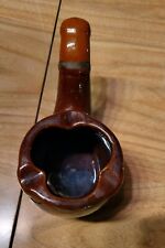 Vintage Pipe Shaped Brown Drip Ceramic Ashtray Retro Pottery Glaze Tobacciana picture