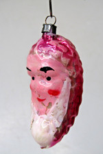 Vintage Glass Embossed SANTA Dwarf FACE Pinecone Christmas Ornament Germany PINK picture
