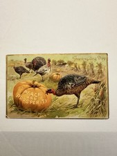Thanksgiving Postcard Turkey Pumpkin Embossed 1909 Stamp Victorian picture