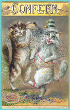 Vtg Boulanger Cats Standing Up Dancing Party Hat Humorous CONFETTI Tuck PC c1907 picture