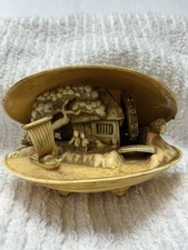 Vtg Japanese Celluloid Clam Shell Diorama Moving Water Wheel Miniature Dragon 3