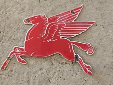 VINTAGE 1950'S PEGASUS DIE-CUT MOBILOIL PORCELAIN SIGN 11