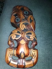 Vintage Maori Wood Carving Hei Tiki Rotorua New Zealand Abalone Paua Shell Eyes picture