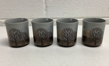 Otagiri Lot of 4 Stoneware Sake/Tea Cups Trees Birds  Japan picture