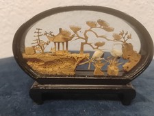 Vintage Chinese Carved Cork Diorama Scene Trees, Hut,Cranes picture