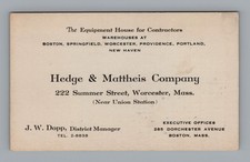 Vintage Hedge & Mattheis Co Worcester MA Business Trade Card Ephemera picture