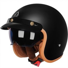 Triangle Open Face Motorcycle Helmet DOT Approved Matte Black Cruiser Moped picture