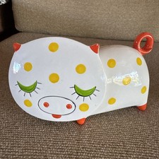 Vintage Japan Ceramaster Hand Paint Ceramic Piggy Bank 1960 8” Length 4” High picture