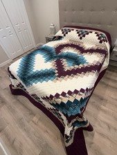 New Amish Quilt - Linking Hearts Purple Teal 100x112” Handmade In Lancaster PA picture