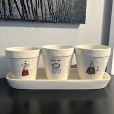 Rae Dunn 2017 Rare Christmas Planter Trio TIS THE SEASON*LET IT SNOW*ALL IS CALM picture