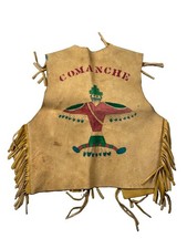 Vintage 1970s YMCA Indian Suede Leather Vest Sz Youth Native American Halloween picture