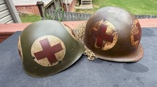WWII US M1 Swivel Bale Helmet Shell & Westinghouse Liner Set - Repo Medic Paint picture