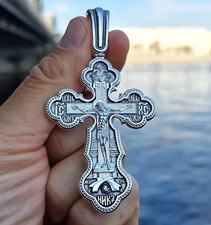 Large Eastern Orthodox Crucifix Silver 925 Virgin Mary Pokrov Priest Cross picture